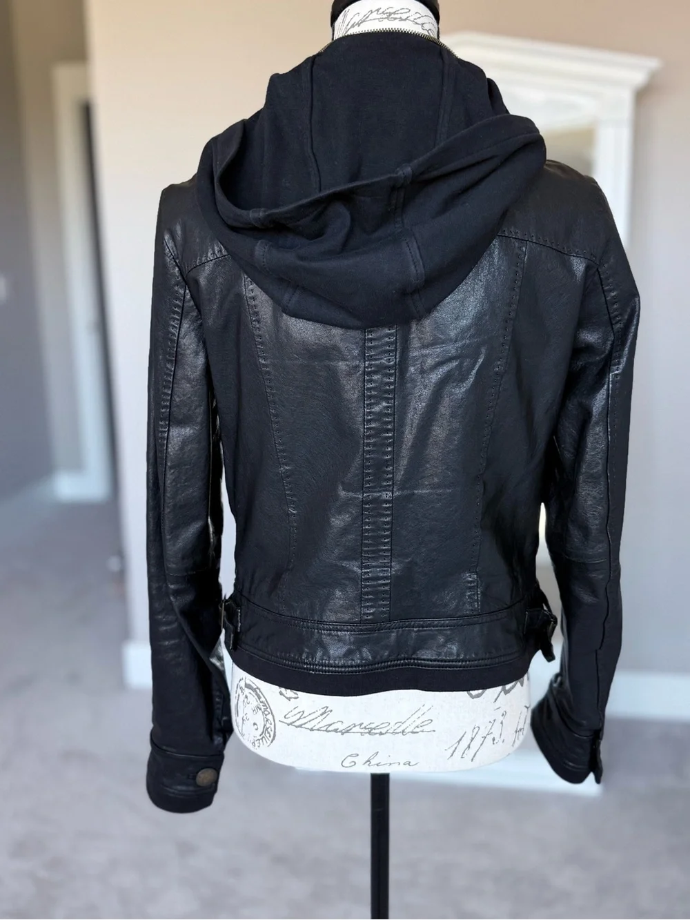 Black Andrew Marc Genuine Leather Moto Utility Jacket - Small w/ Hood - Picture 8 of 12
